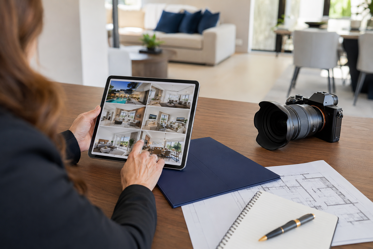 Divulgação profissional de imóvel com fotografias e anúncio digital
