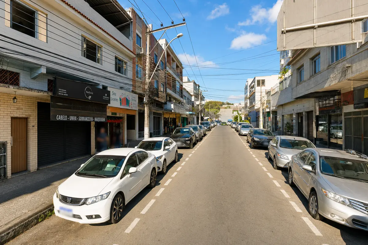 Vista de uma rua comercial no bairro Jardim Amalia em Volta redonda