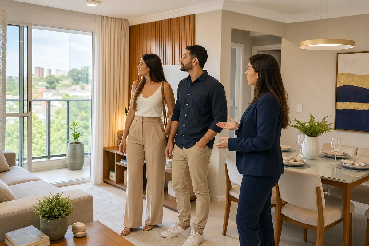 Casal visitando apartamento para alugar em Volta Redonda